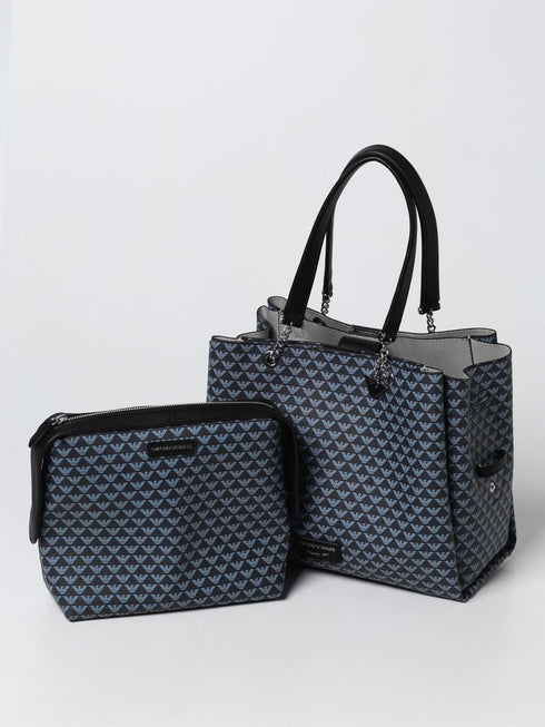 Borsa Shopper con logo serigrafato all over Nero EMPORIO ARMANI- Francavilla Moda